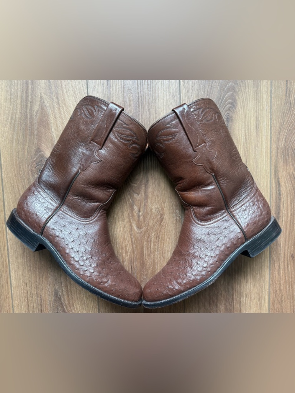 Lucchese Classics Mens Handmade Ward Roper Boots Smooth Ostrich‎ Tabaco Goat 9E
